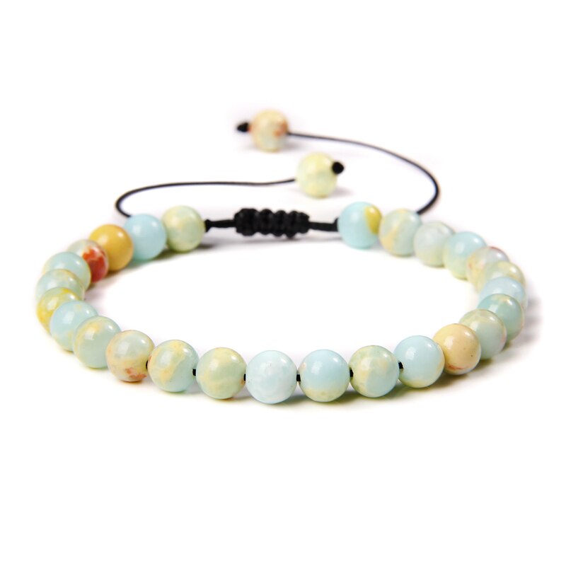 Men Bracelets Adjustable 6 mm Natural Green Jade
