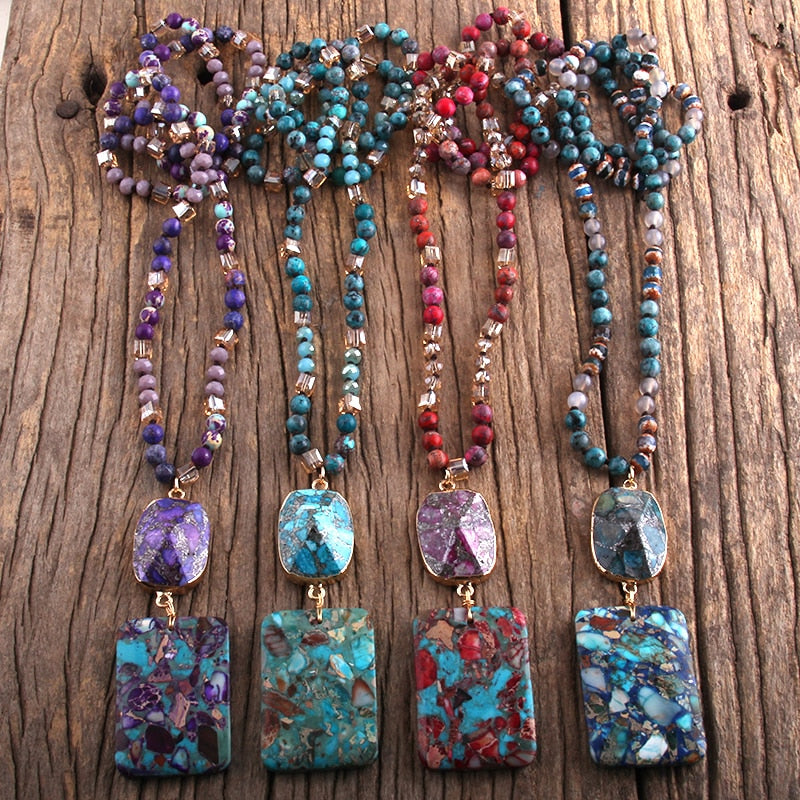 Bohemian Jewelry Natural Stones Crystal Stone Knotted