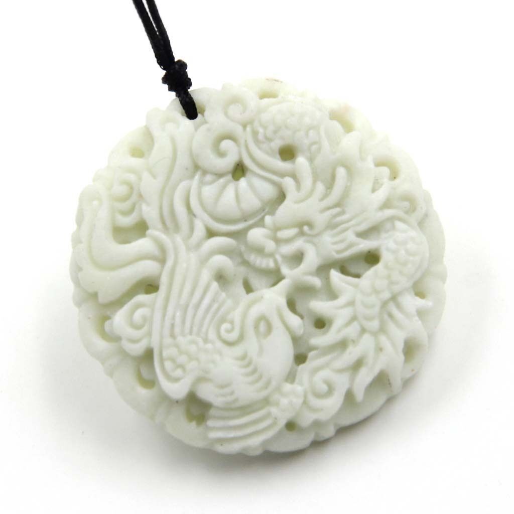 Natural White jade Dragon Phoenix Pendant