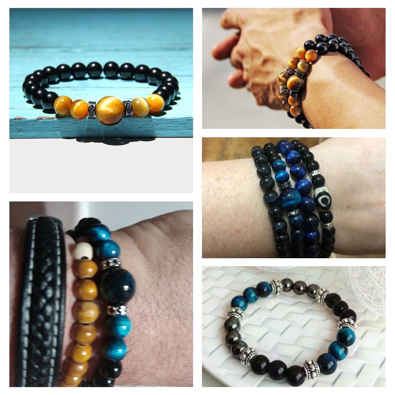 Natural Stone Bracelets Men Royal Blue Tiger Eye