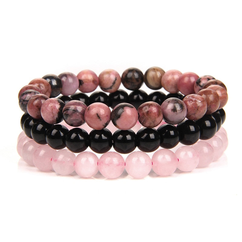 8mm Natural Stone Bracelet Sets Rhodonite