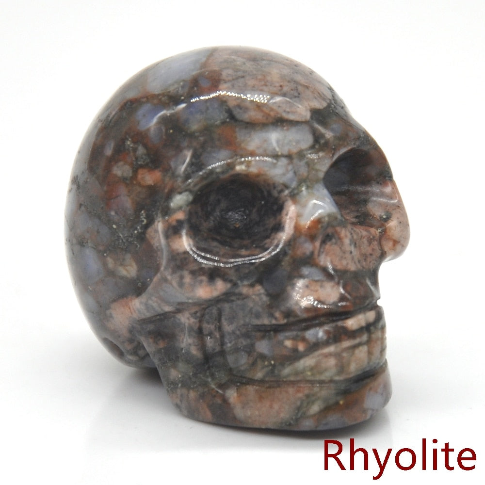 Skull Statue Natural Amethyst Black Obsidian Stone