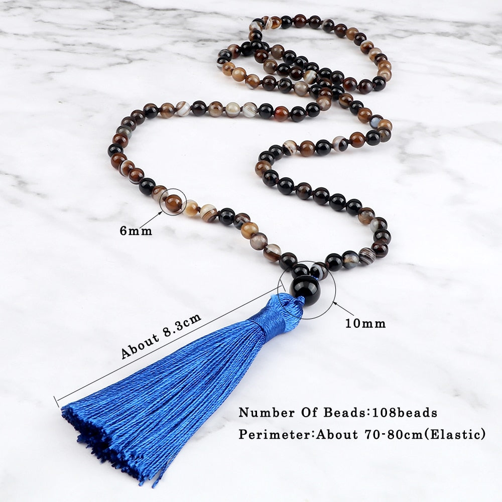 108 Beads Prayer Necklace Natural Green Stripe Onyx