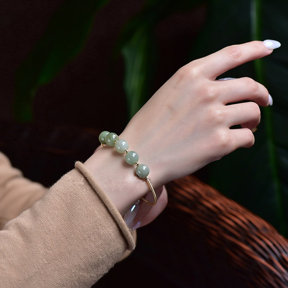 Natural Green Jades Stone Round Beads Bracelet