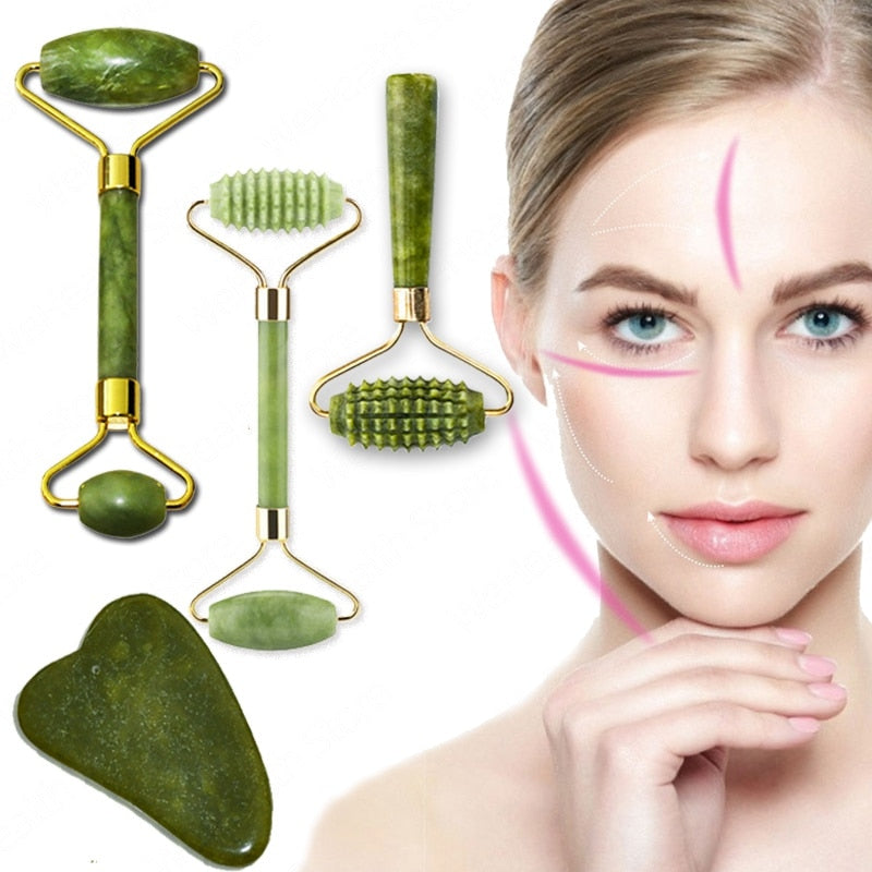 Natural Face Massager Guasha Jade Roller Scraper
