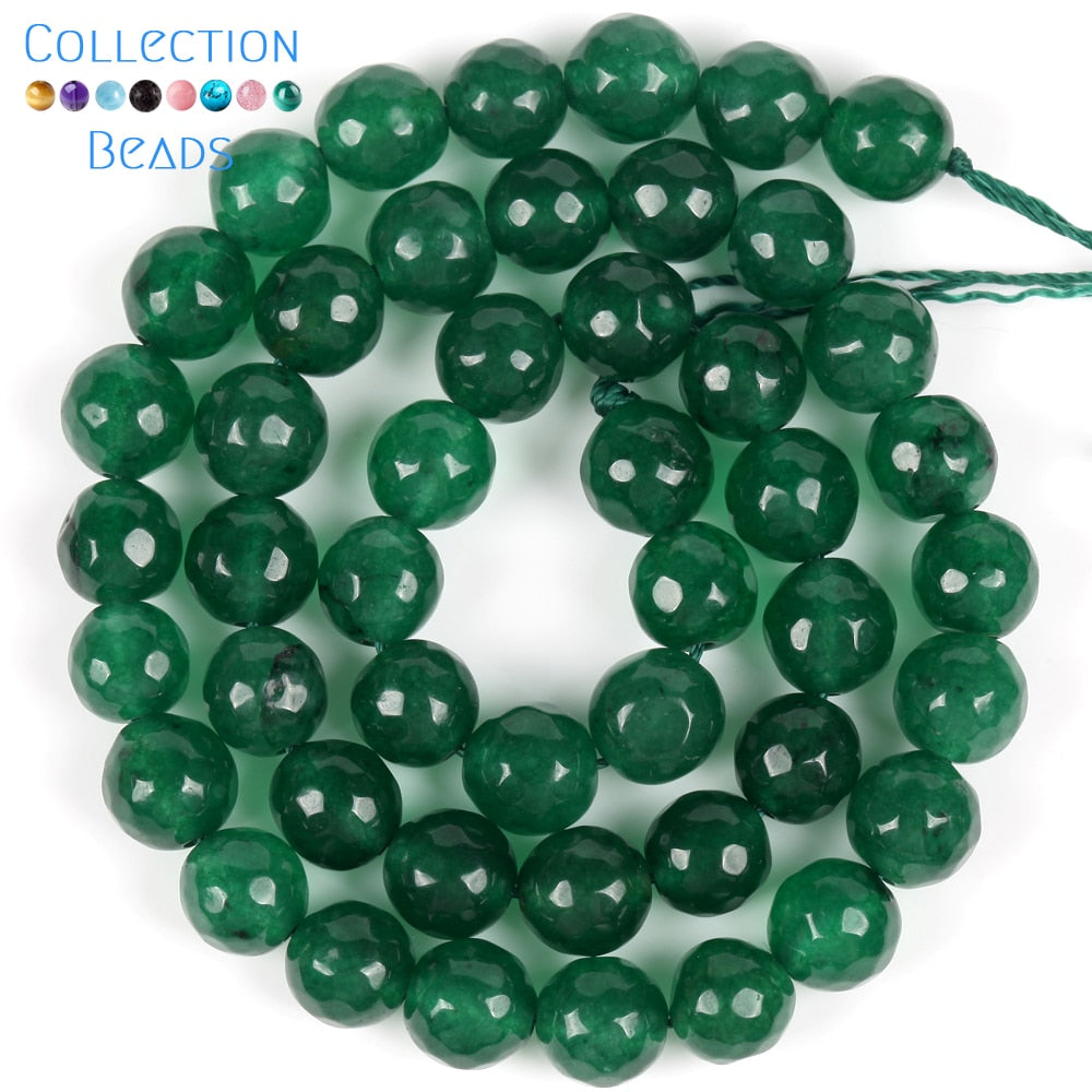 Natural Stone Faceted Green Jades Round Beads