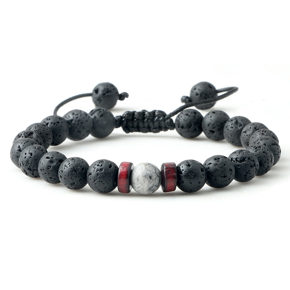 Natural Volcanic Rock Stone Men Bracelets