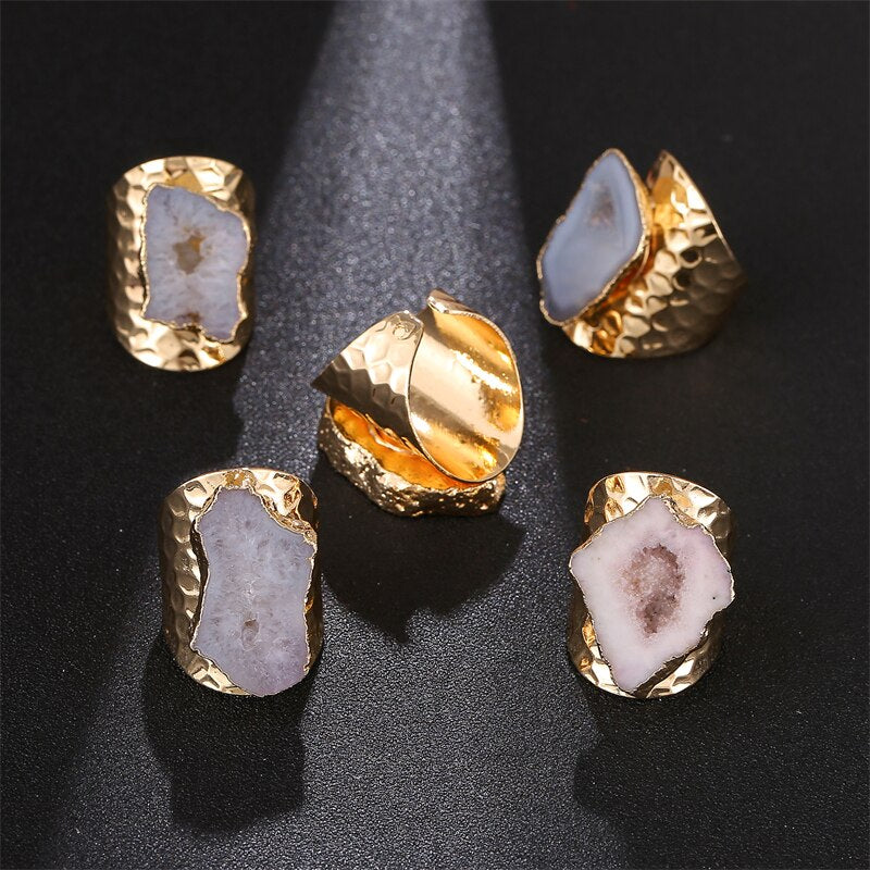 Irregular Geode Genuine Stone Hole Open Ring