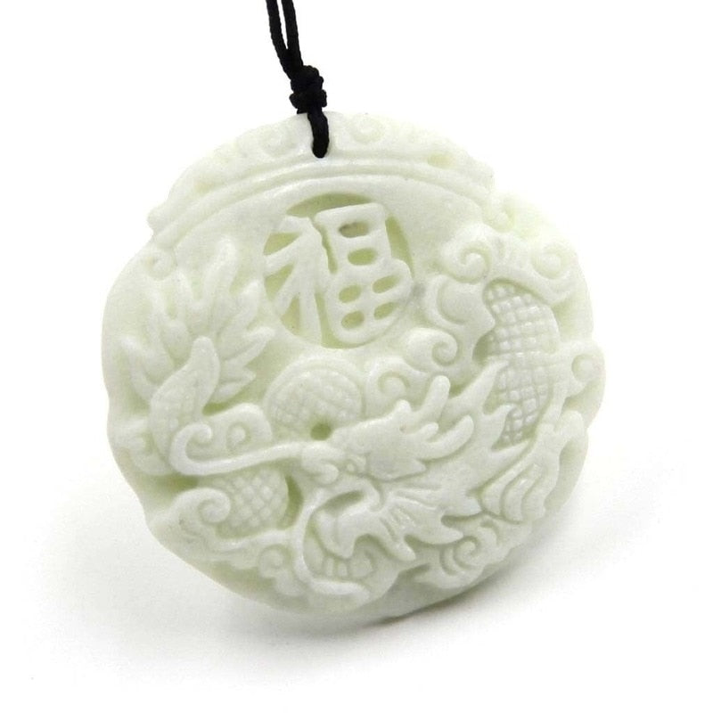 Natural White jade Dragon Phoenix Pendant