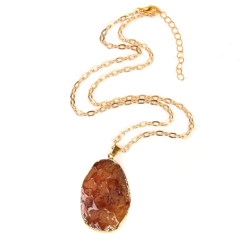 Metal chain healing energy necklace Natural crystal