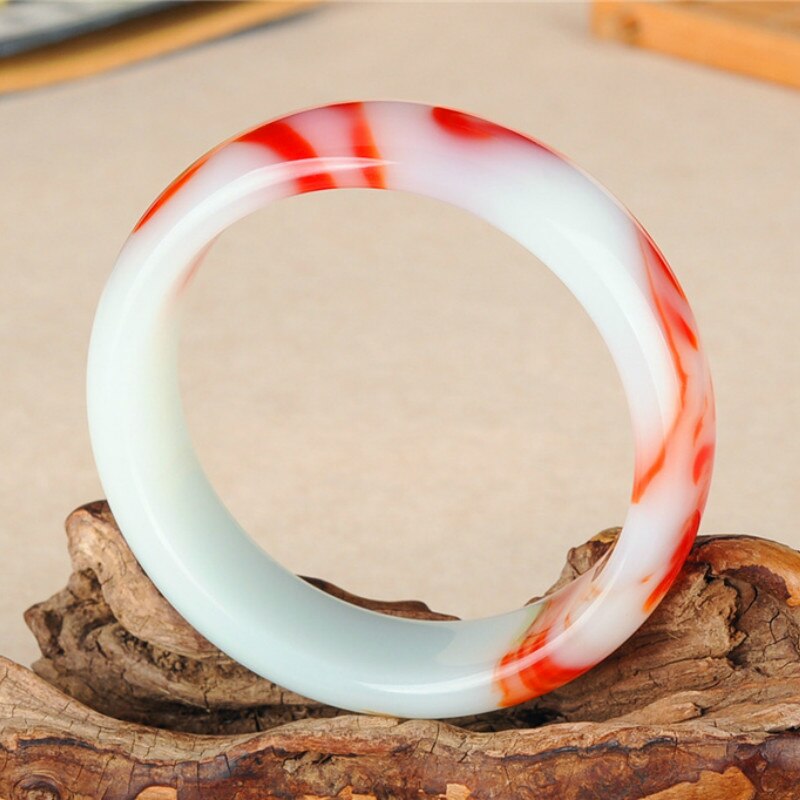 Genuine Natural Color Jade Bangle Red White Bracelet