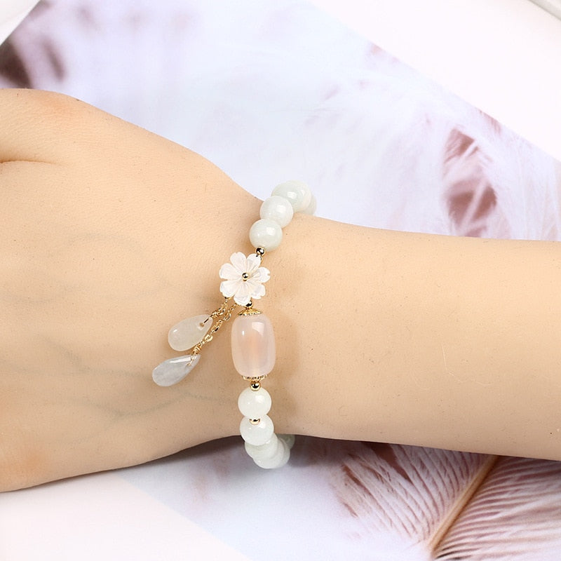 Natural Jade Emerald Agate Beads Bracelet Adjustable