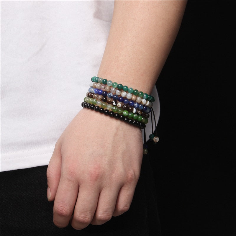 Men Bracelets Adjustable 6 mm Natural Green Jade