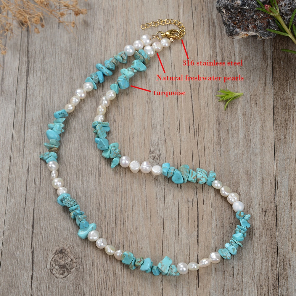 Natural fresh water pearl natural stone necklace