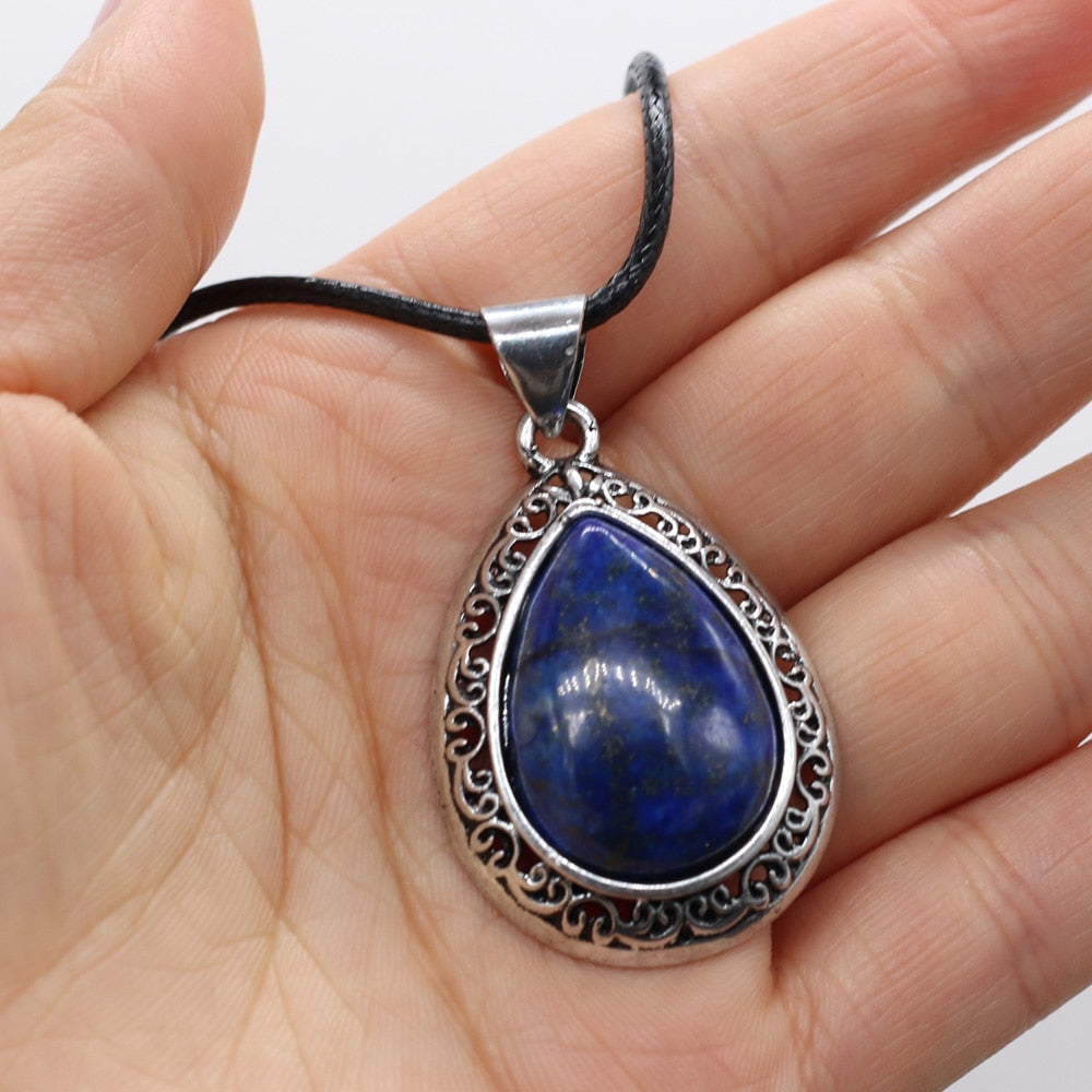 Natural Stone Necklace Water Drop Crystal