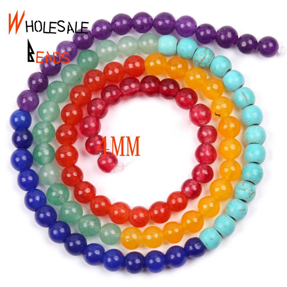 4-8mm Natural Stone 7 Chakra Healing Jades Round Spacer