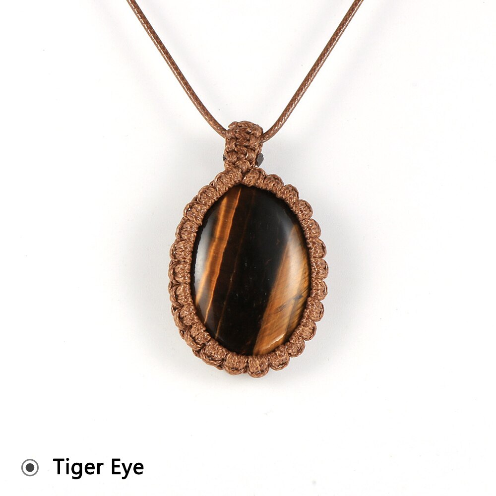 Women Men Natural Oval Gem Stone Necklace Crystal