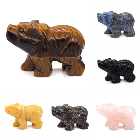 Bear Statue Natural Stone Hand Carved Figure Room