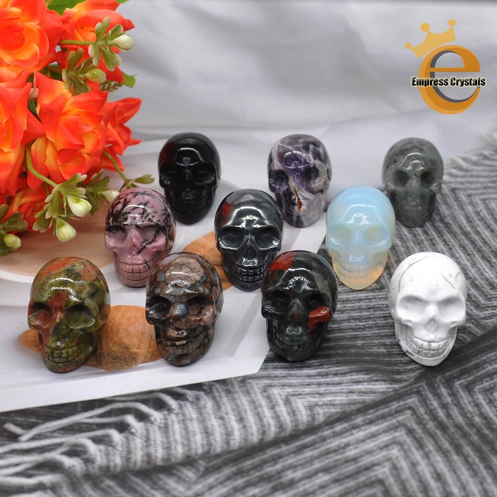 Skull Statue Natural Amethyst Black Obsidian Stone