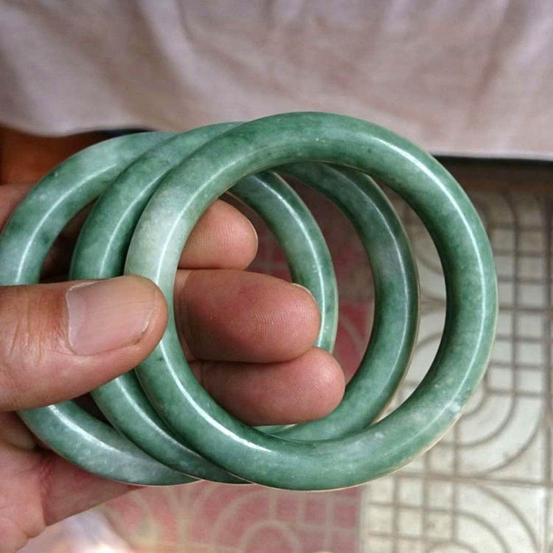 Natural Jadeite Color Hand Carved Round Jade Bracelet