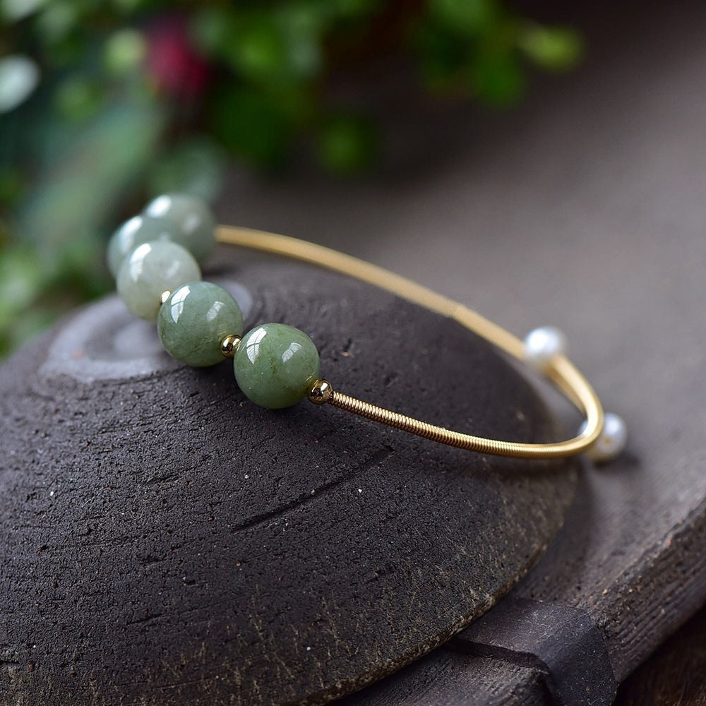 Natural Green Jades Stone Round Beads Bracelet
