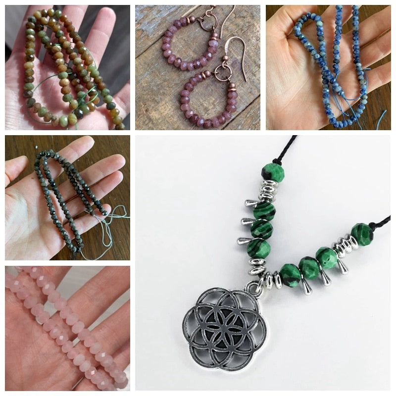 Green Jades Stone Beads Rondelle Flat Loose