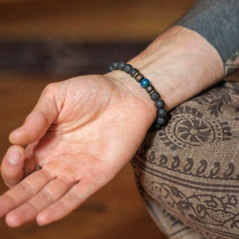 Lava Stone Men Bracelet Natural Moonstone Bead