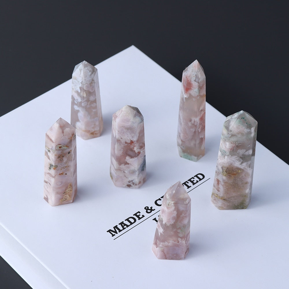 Pink Quartz Tower Sakura Agate Crystal Point Energy