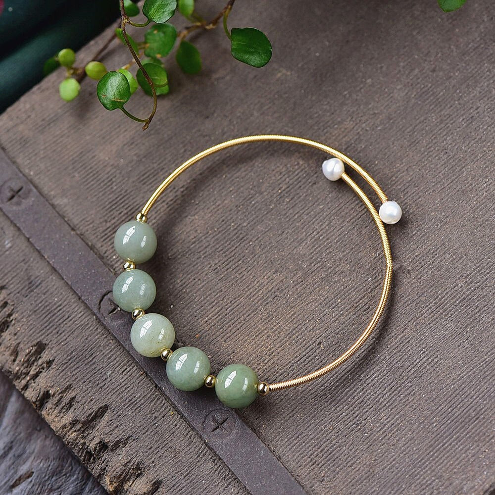 Natural Green Jades Stone Round Beads Bracelet