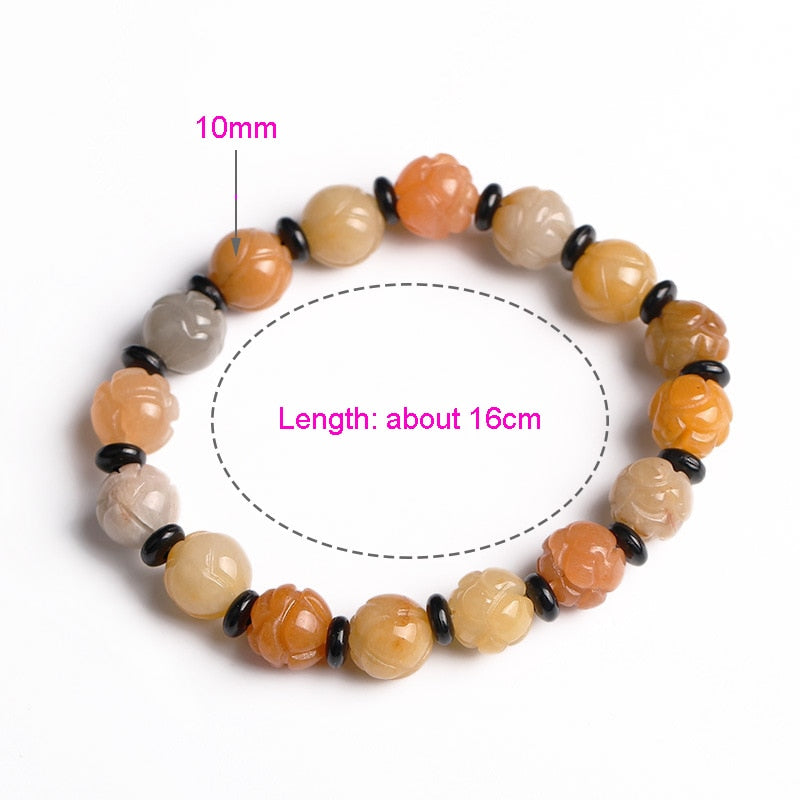 Golden Silk Jade Lotus Beads Strand Bracelets