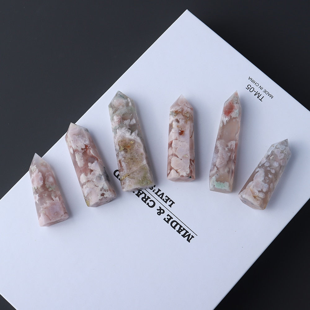 Pink Quartz Tower Sakura Agate Crystal Point Energy