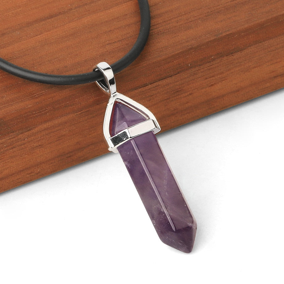 Raw Pink Purple Gem Crystals Necklace Hexagonal