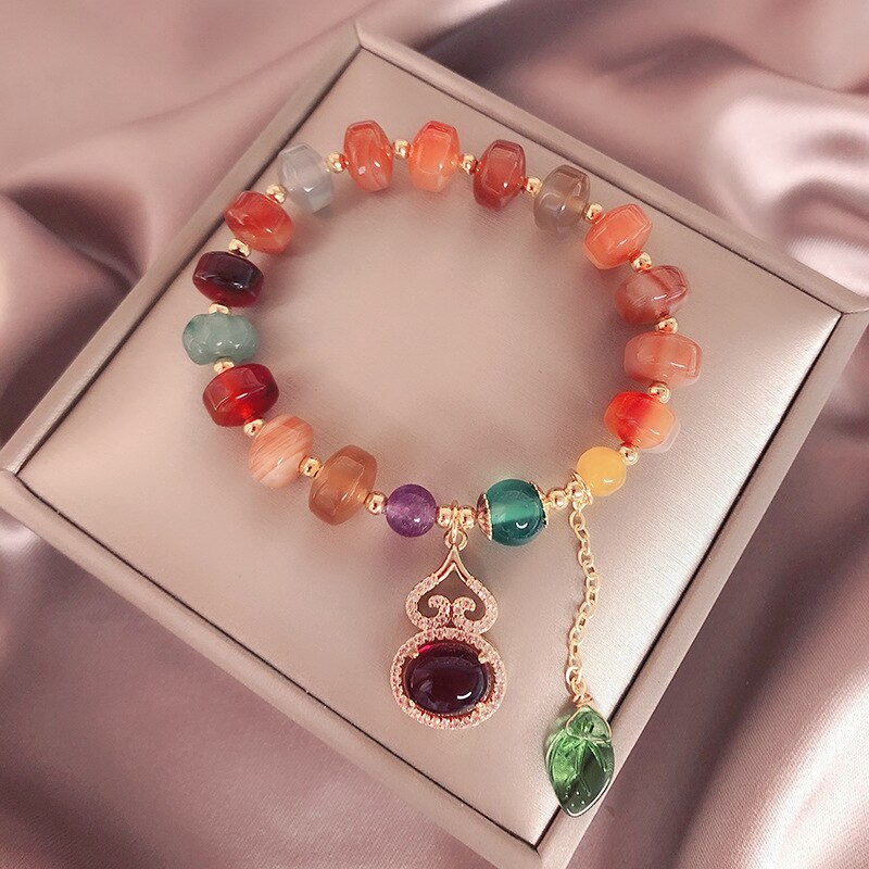 Gourd Shape Natural Agate Jade Beaded Bracelets