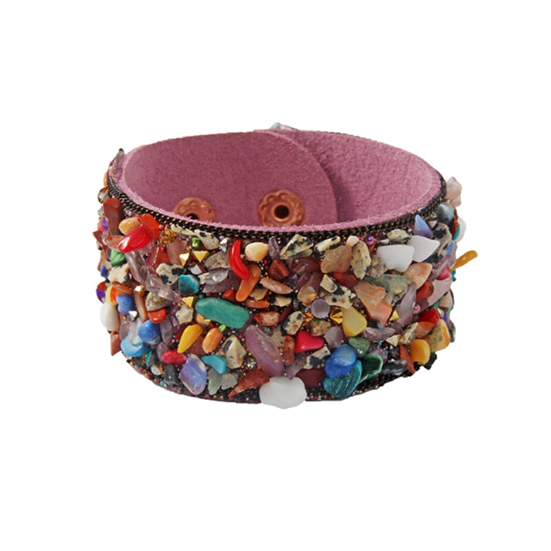 Stone Bracelets For Women Wrap Cuff Slake Leather
