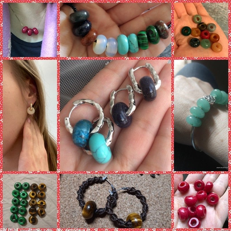 Stone Charms Pendant Spacer Round Big Hole Beads
