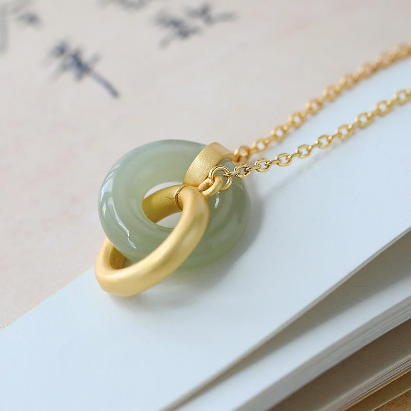 Original Design Natural Hetian White Jade Double Round