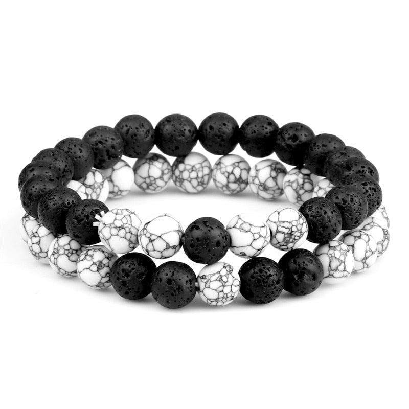 Couples Beaded Bracelet 8mm Natural Black Lava