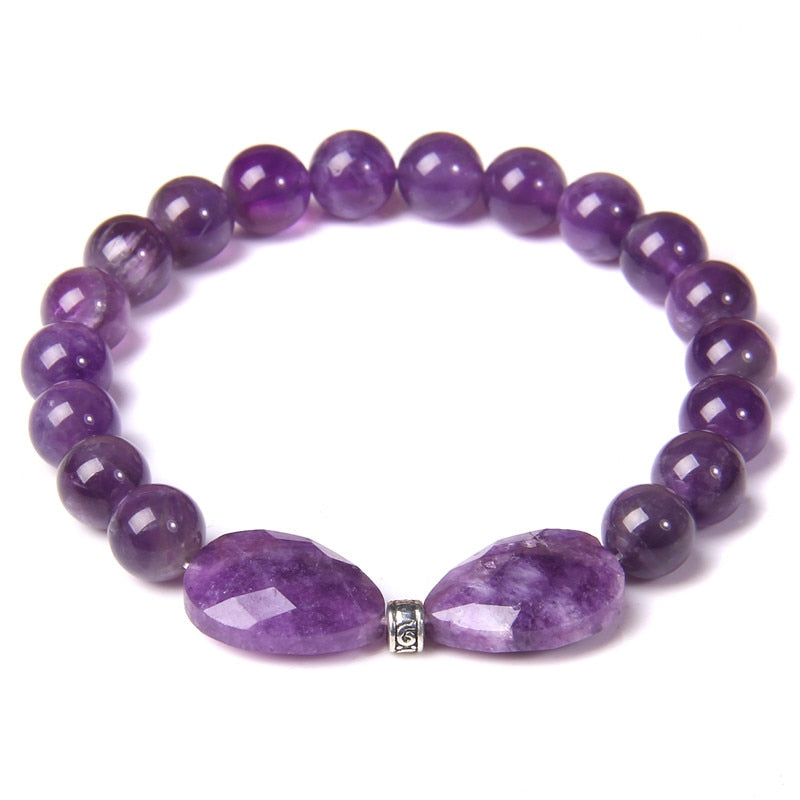 Faceted Natural Reiki Amethysts Butterfly Charm Bracelets