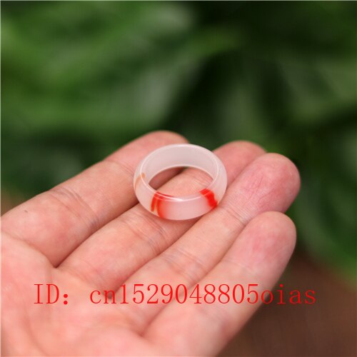 Natural Red White Hetian Jade Ring Chinese Jadeite