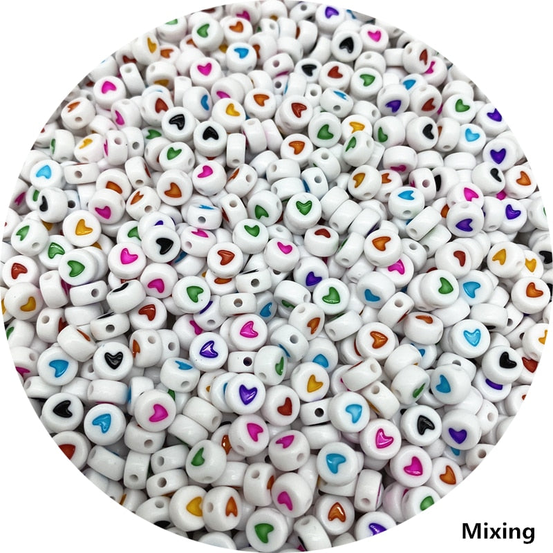 Love Heart Acrylic Flat Round Beads
