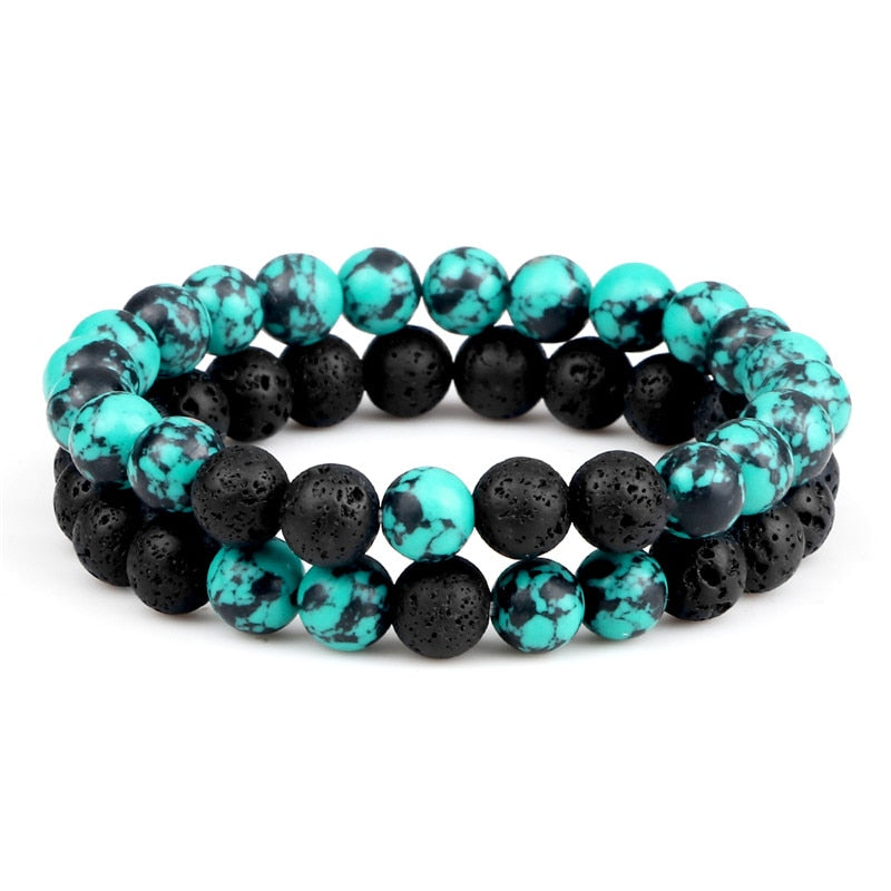 Couples Beaded Bracelet 8mm Natural Black Lava