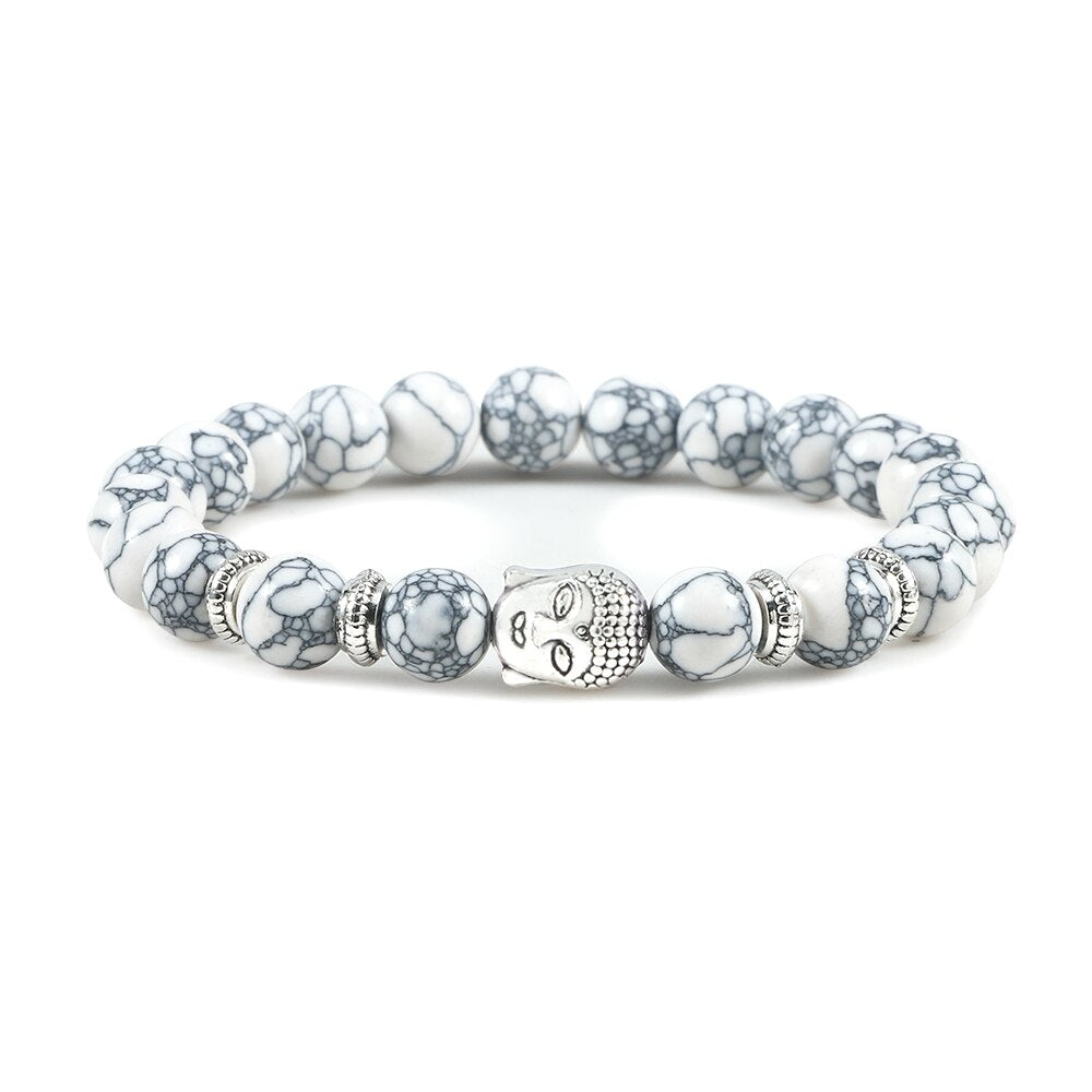 Buddha Head Bracelet Natural Onyx Lava Beads Bangle