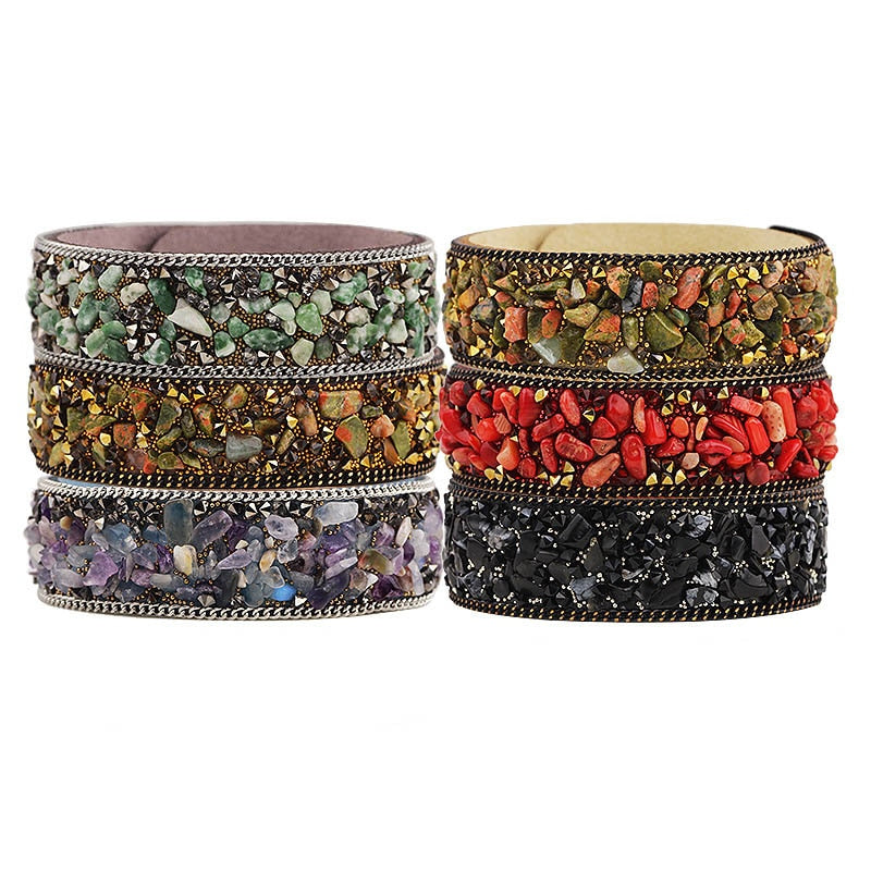 Stone Bracelets For Women Wrap Cuff Slake Leather