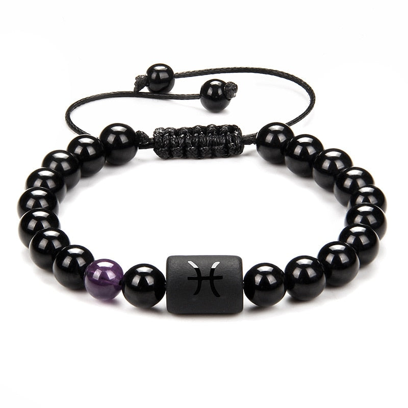 12 Constellation Couple Bracelet Black Stone Bracelets