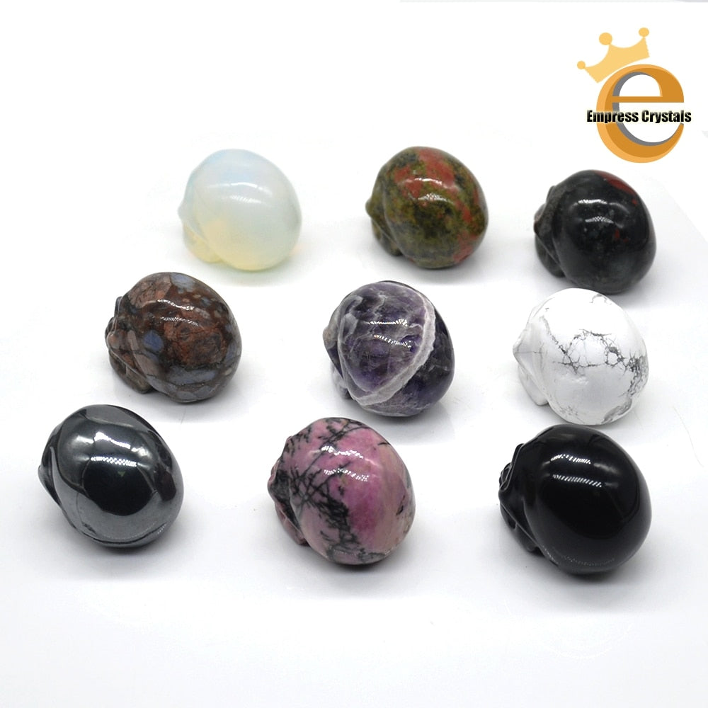 Skull Statue Natural Amethyst Black Obsidian Stone