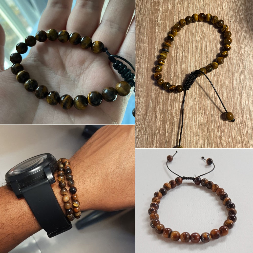 Natural Tiger Eye Stone Bracelet Round Braided String