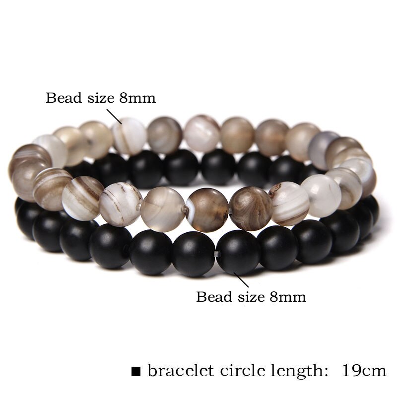 2 Chains Bracelet Set Men Vintage Stretch Bracelets