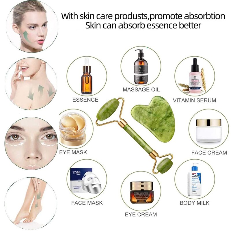 2pieces Face Massager Natural Jade Stone Set