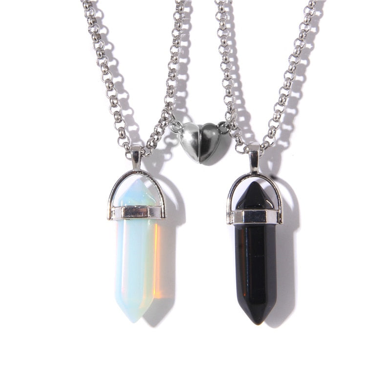 Magnetic Heart Couple Necklace Natural Quartz