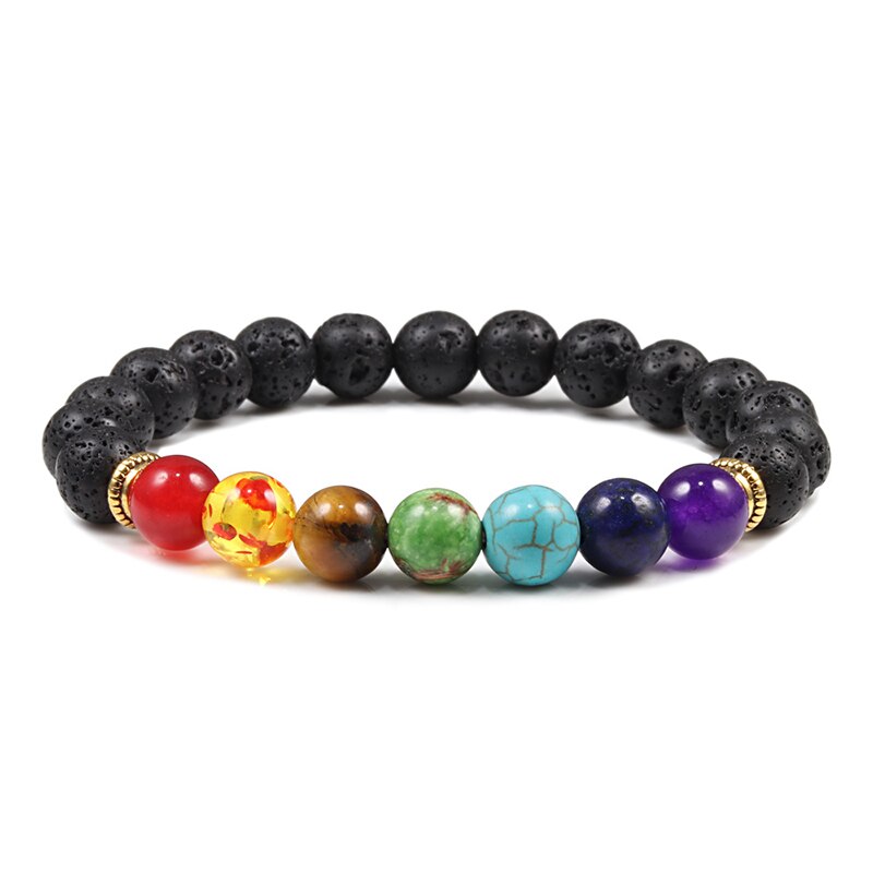 7 Chakra Bracelet Men Black Lava Tiger Eye Stones
